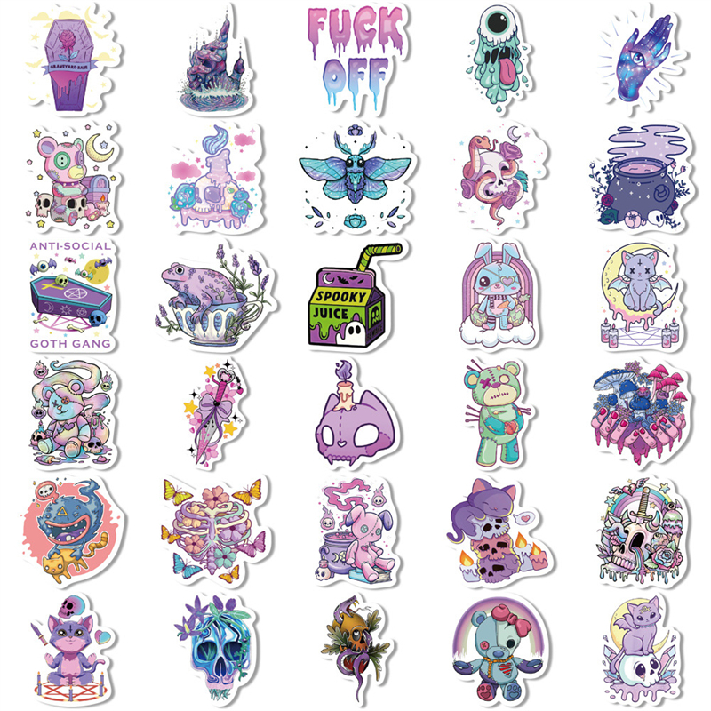 Cartoon style purple Goth stickers cute skeleton ghosts Graffiti Kids Toy Skateboard car Motorcycle Bicycle Sticker Decals Wholesale