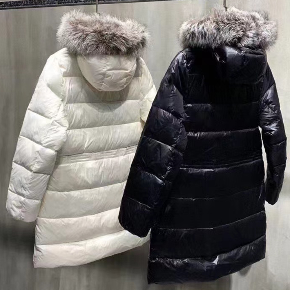 여성 모피 칼라 다운 재킷 후드 레드 복어 재킷 고품질 다운 코트 아우터웨어 디자이너 미드 길이 슬림 오버 코트 겨울 옷 NFC
