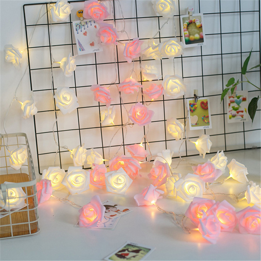 Rose Flower LED String Lights Artificial Flower Bouquet Garland for Wedding Valentine's Day Christmas Party Decoration