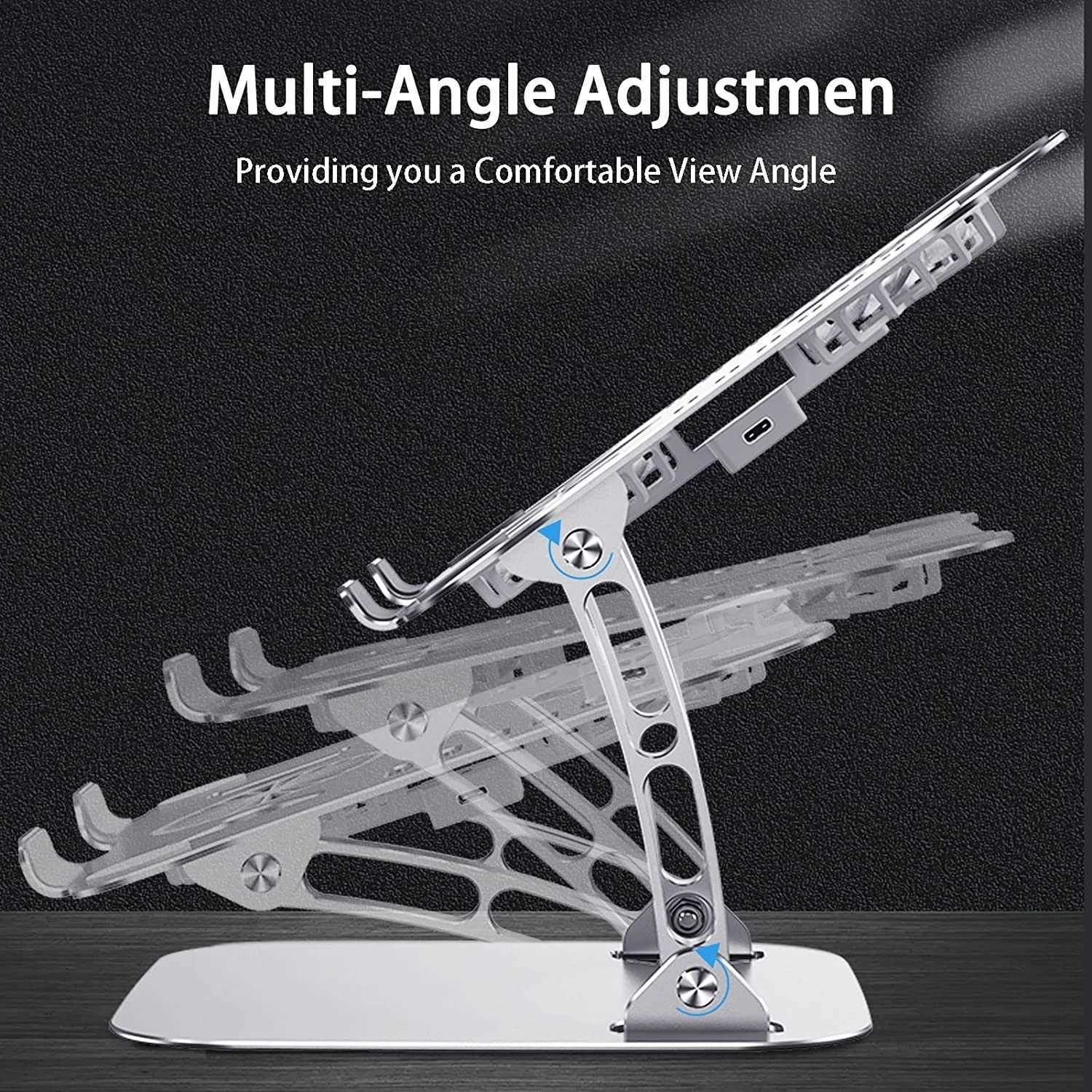 車のラップトップスタンド調整可能なアルミニウムコンピュータースタンドUSB冷却ファンと熱わかせの人間工学的高さ角度ライザー