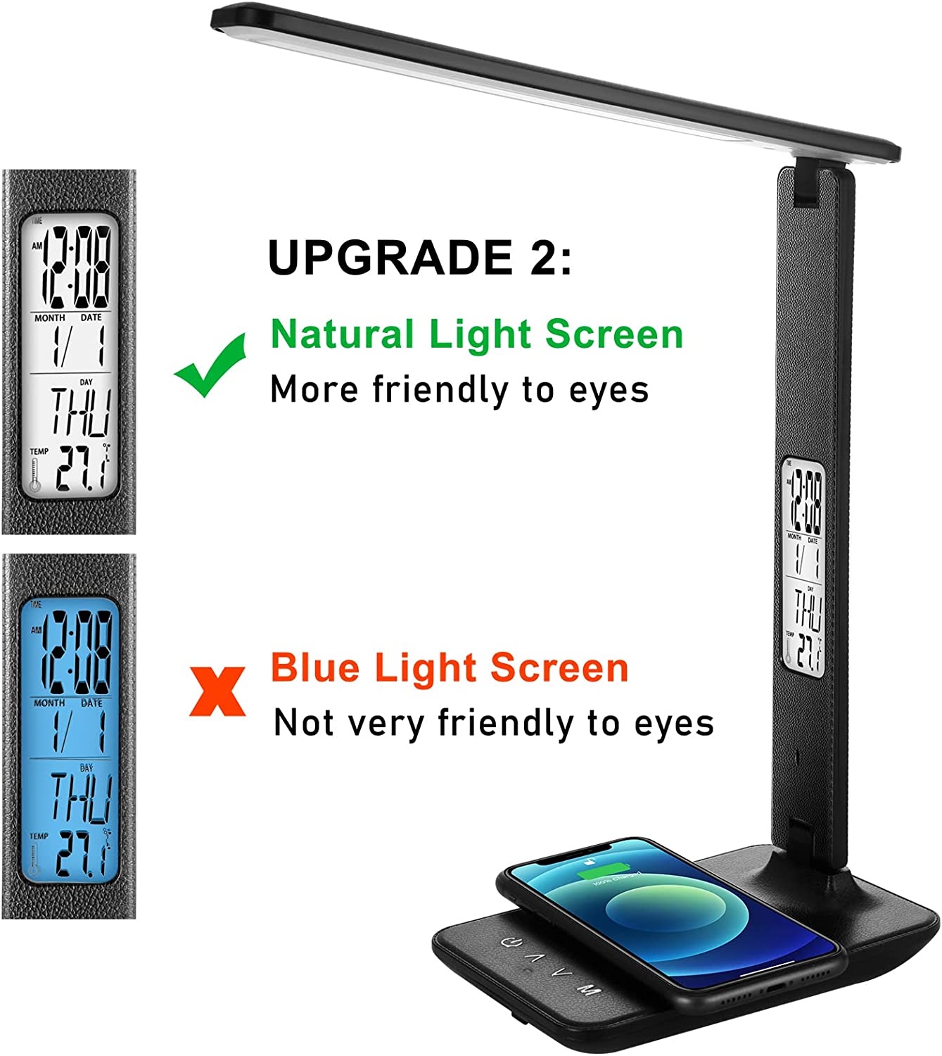 LED 데스크 램프 무선 충전기 USB 충전 포트 어두운 안구 카링 데스크 라이트 5 밝기 레벨 5 조명 모드 터치 제어 자동 타이머