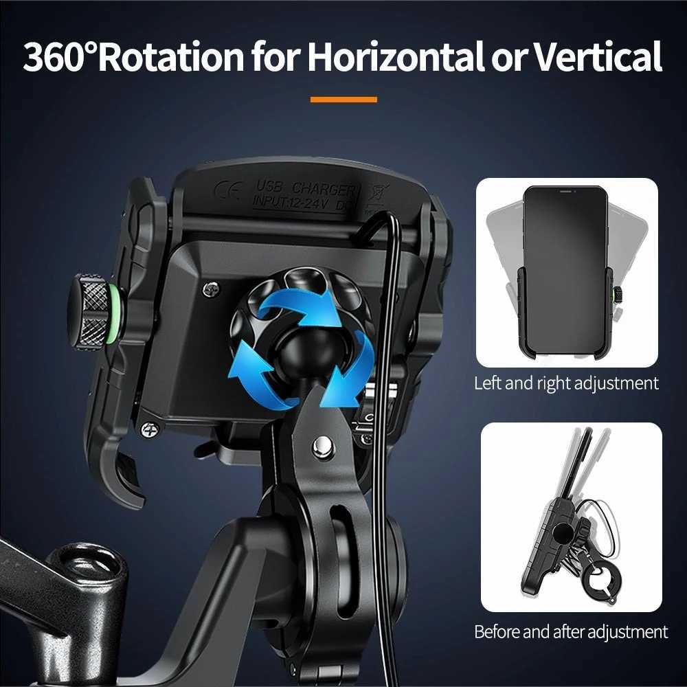 Car Motorcycle Mobile Phone Holder Stand Mount for Moto Motorbike Cell Phone GPS Support with Waterproof QC 3.0 USB Charger