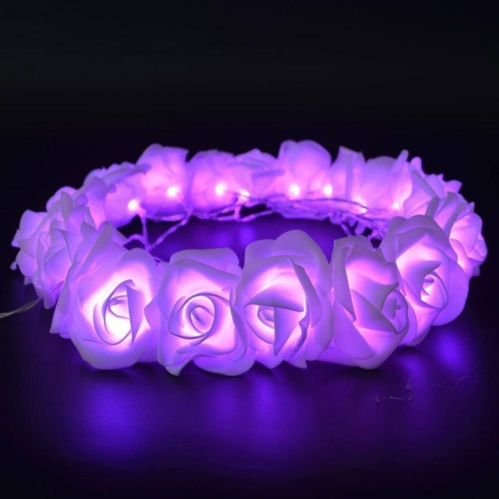 Rose Flower LED String Lights Artificial Flower Bouquet Garland for Holiday Wedding Valentine's Day Christmas Party Decoration Lamp