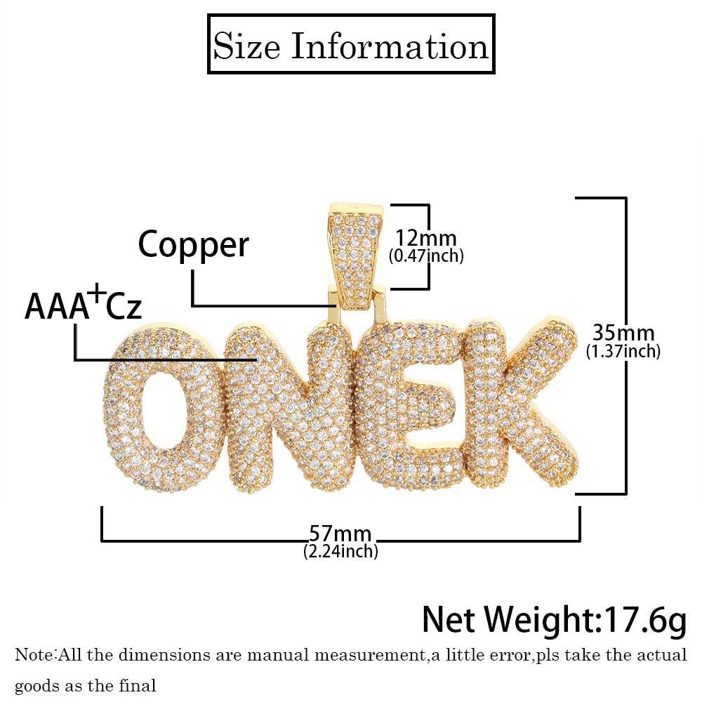 TopBling Hip Hop A-Z Niestandardowy Wisiorek Naszyjnik Urok Bubble List 18 K Prawdziwe Pozłacane Biżuteria