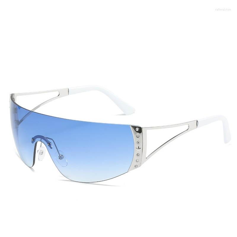 Солнцезащитные очки алмазные щиты щиты 2000 -х годов Негабаритные солнцезащитные очки Y2K Женская мода безрамные квадратные хрустальные солнцезащиты Mens236f