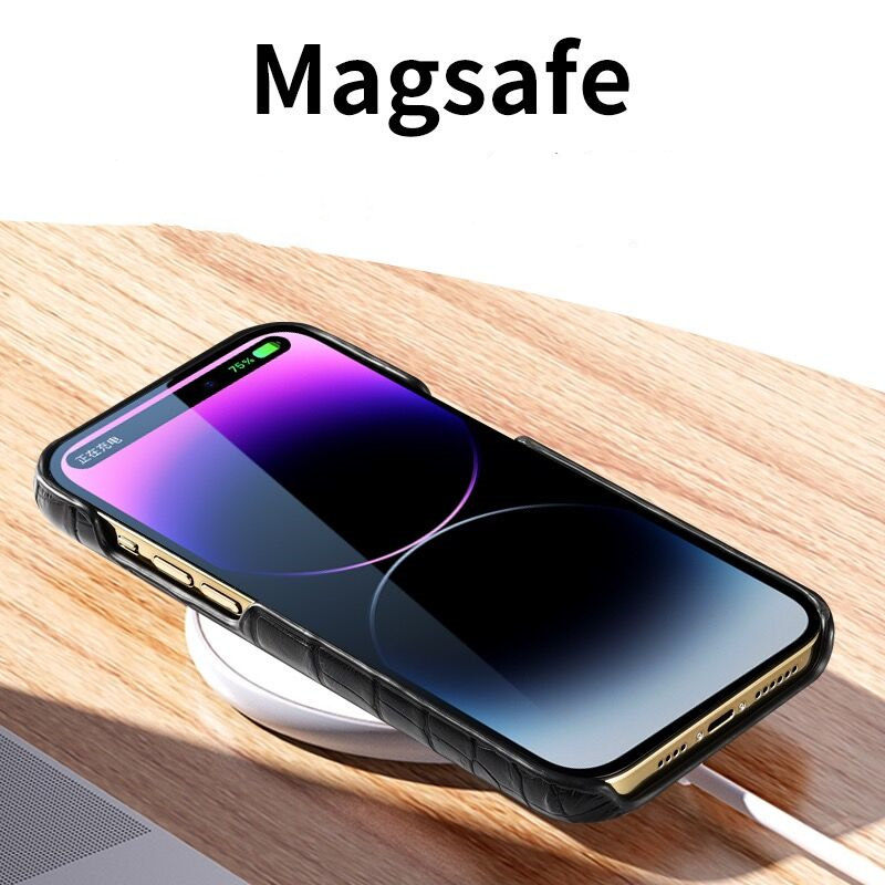 Magnetische Echte Natuurlijke Struisvogel Python Krokodillenleer Lederen Case Voor iPhone 15 Pro Max 15 14 13 Mag Veilige metalen Ring Cover