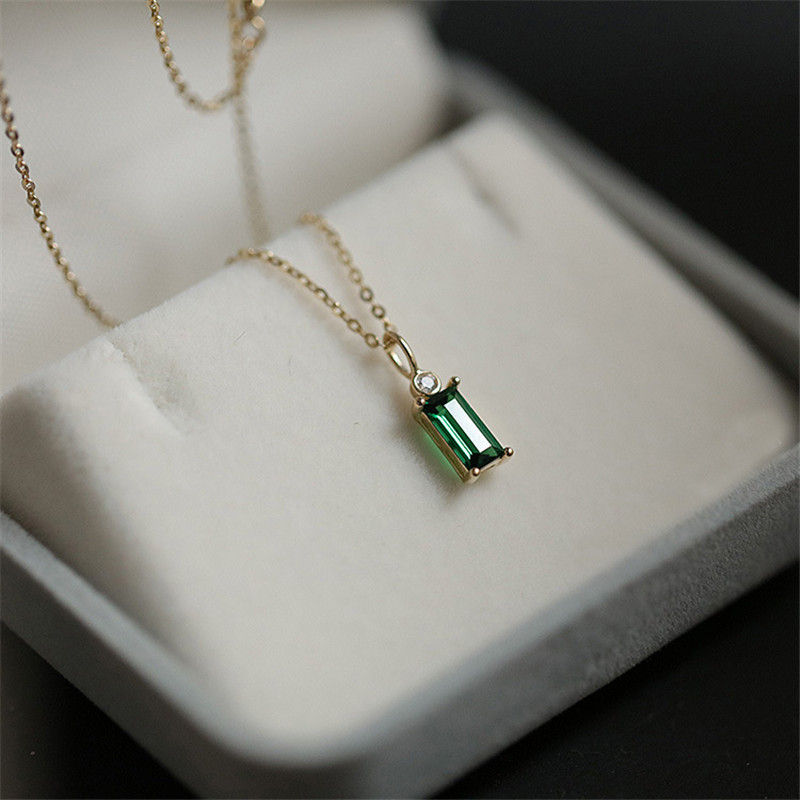 925 Sterling Silver Necklace European Square Square Green Green Clavicle Chain Women Classic Plating 14k Gold Jewelry