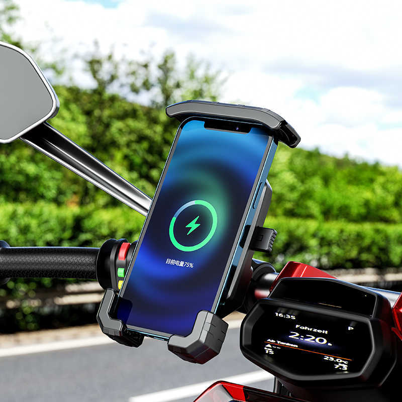 Suporte de telefone para motocicletas de carro para moto Motorbike Cellphone Suporte Telefone Stand Stand Wireless Chargers Montagem de telefone com carregador QC3.0