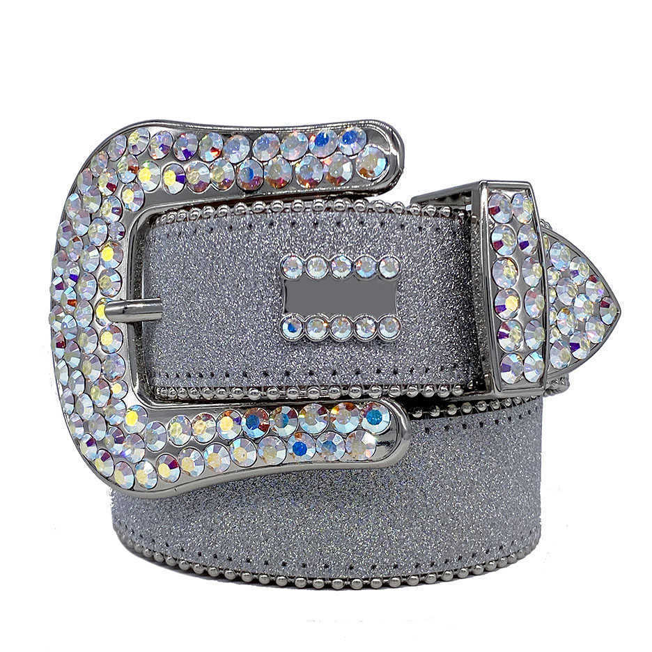 2022 Kobiety Pasek Rhinestone BB Simon Silver Lśniąca Diamentowa moda Kryształowy Pasek dla dżins311j