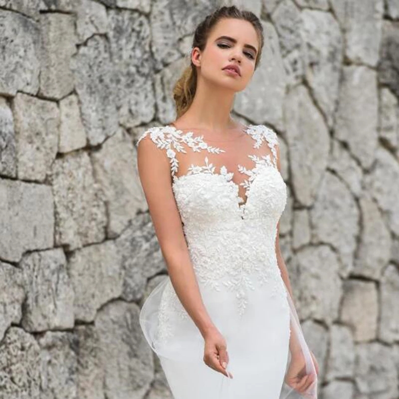 Robe De mariée sirène, Image réelle, Sexy, transparente, dos, sans manches, avec des Appliques en dentelle, robes De mariée, 2022