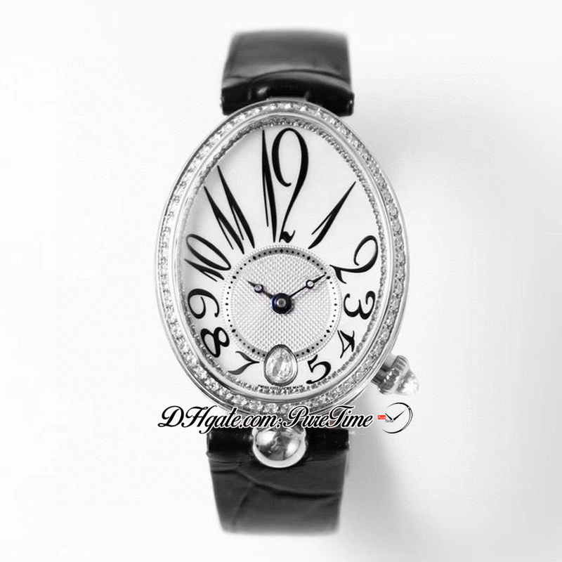 Reine de Neapol 8918BB A537 Automatyczne panie Watch Twf Diamonds Bezel Mop Srebrna teksturowana tarcza Czarna tkanina skórzana super edycja zegarki damskie Pureteme A1