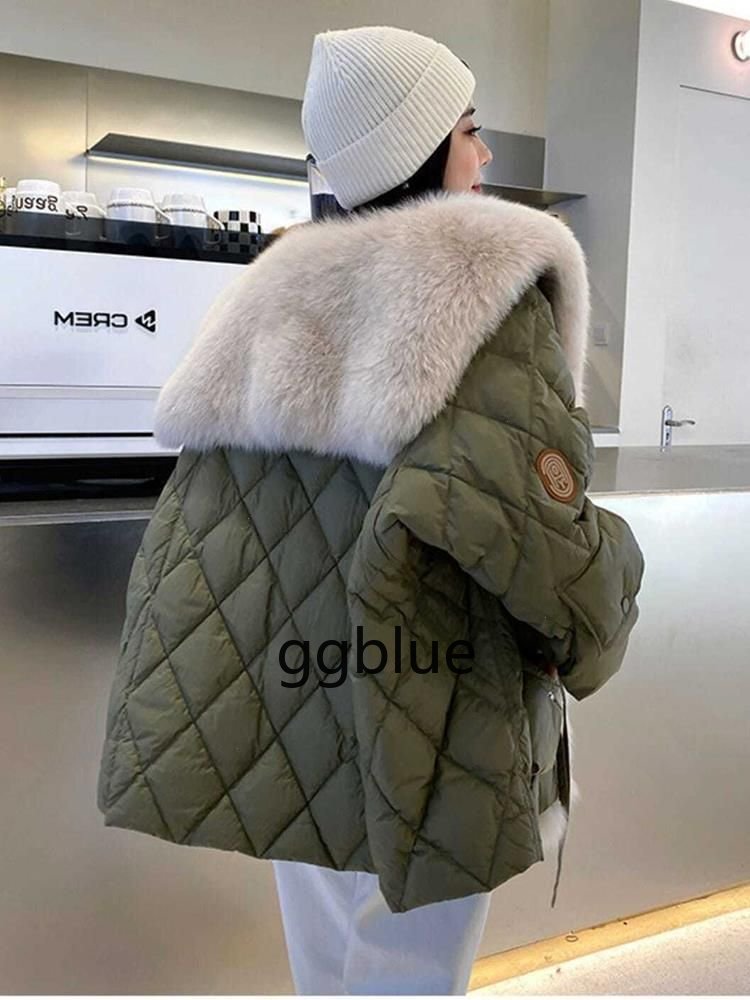 Winter Duck Down Jacket Bat Sleeve Women Oversized Coat Fluffy Faux Fur Warm