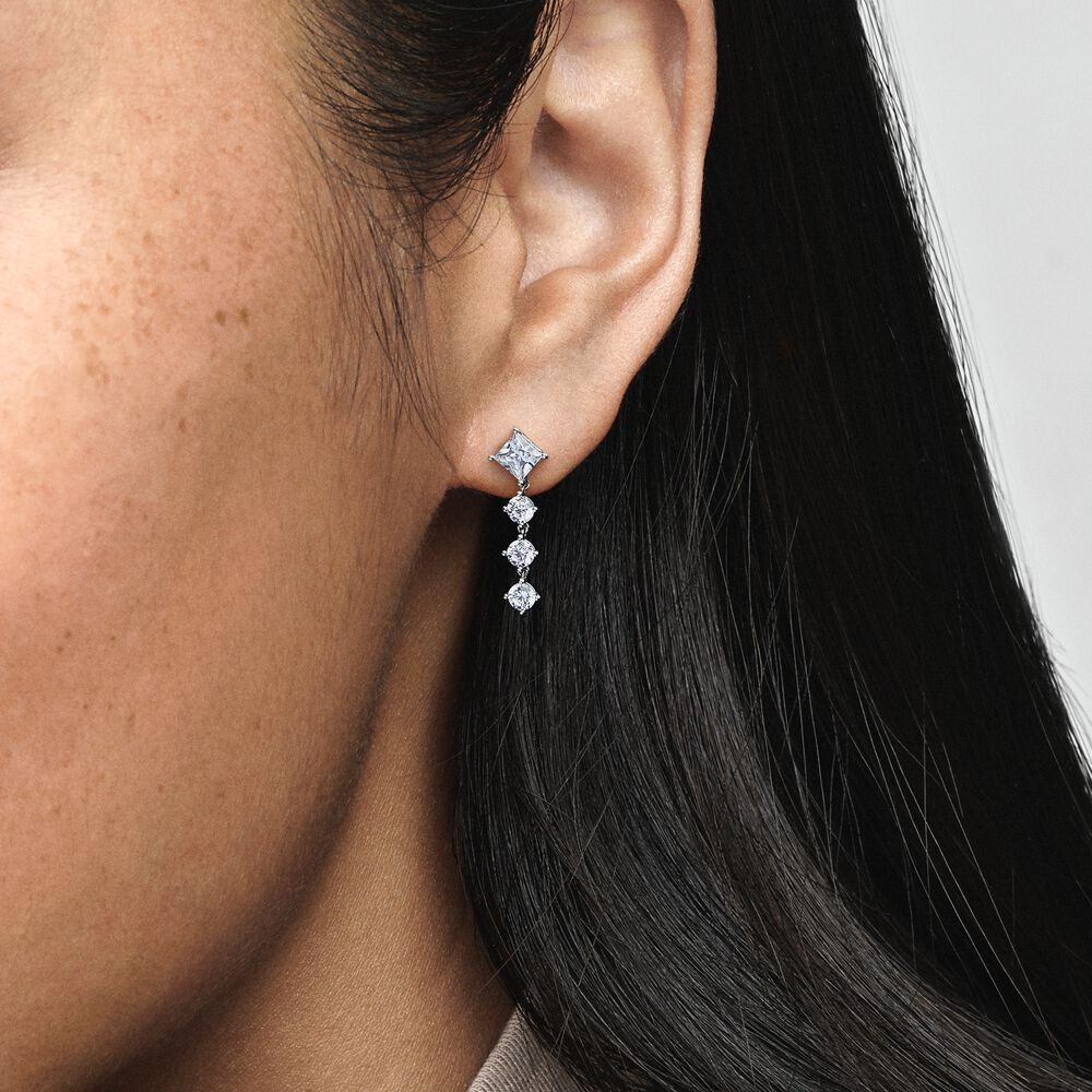 Boucles d'oreilles rondes et carrées scintillantes en argent Sterling 925, adaptées aux bijoux de Style Pandora européen, boucles d'oreilles à la mode