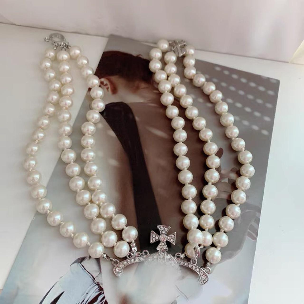 Diseñador Collar de órbita de rehinestona multicapa Collar de clavícula Collar Barroque Pearl Collares para mujeres Joyas Gift209d
