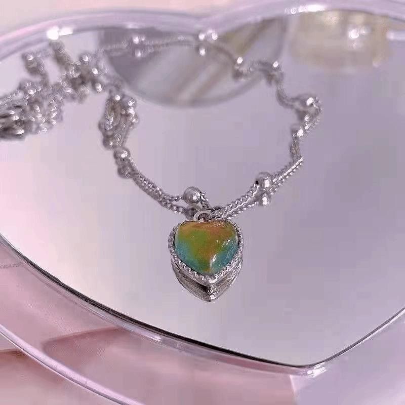 Heart Bracelets Pendant Necklaces for Women Change Color According To Temperature and Mood of women High end Sense Magic Fashion Jewelry
