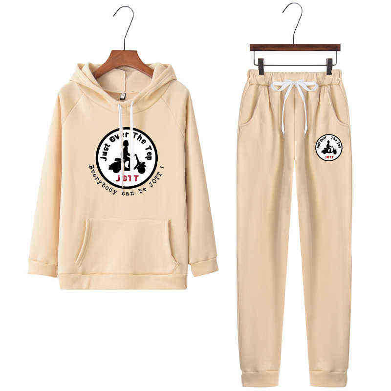 Autumn Casual Jott Printed Long Sleeve Women's Tracksuit Fashion Solid Color Pullover Hoodie and Sweatpants Suit 220207