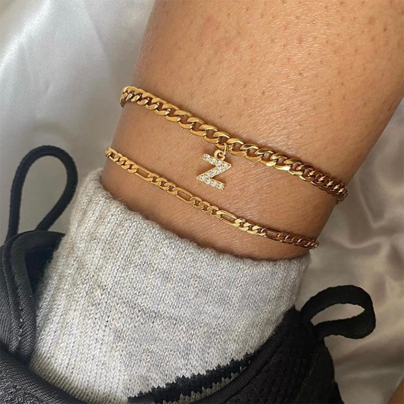 Tiny A-Z Initial Letter Anklets For Women Stainless Steel Gold Color Alphabet Cuban Link Anklet Bracelet Boho Jewelry Gift Bijou306G