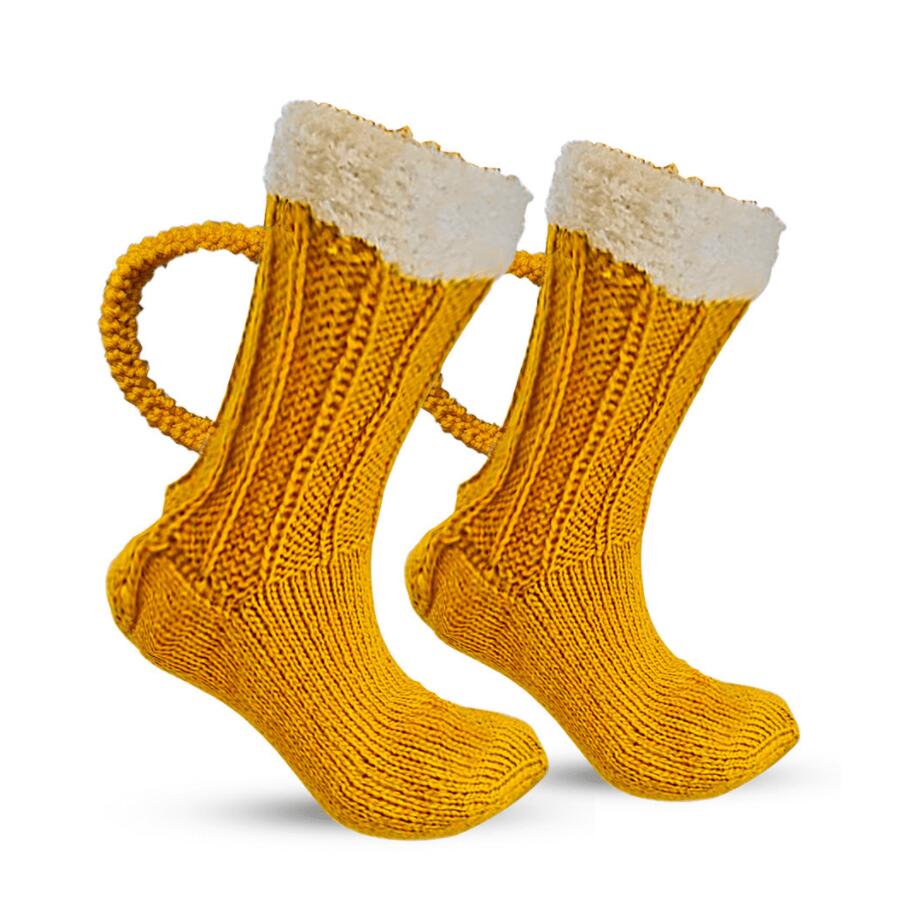 Party Supplies 3D Beer Mug Socks Cute Unisex Funny Novelty Yellow Knit Socks Winter Warm Thick golvstrumpa för män Kvinnor Julgåva