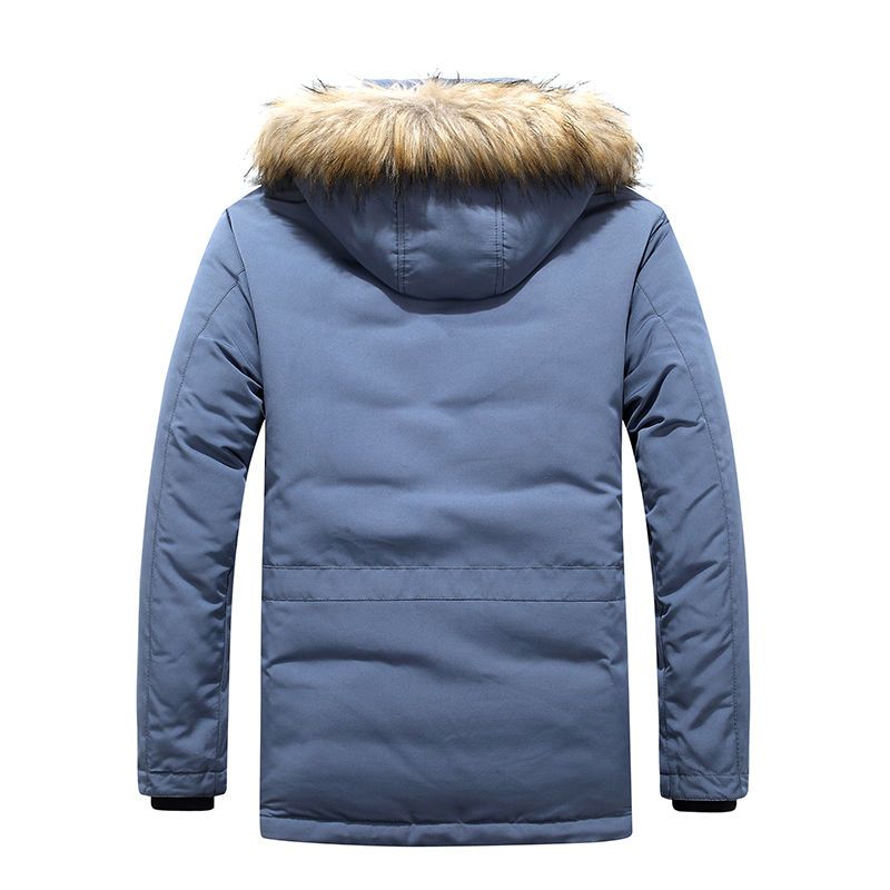 Casaco de pele preta masculina na jaqueta europeia e americana de inverno parka parka imperme￡vel tecido ￠ prova de vento bordado grossa al￧a de ombro quente casaco cl￡ssico