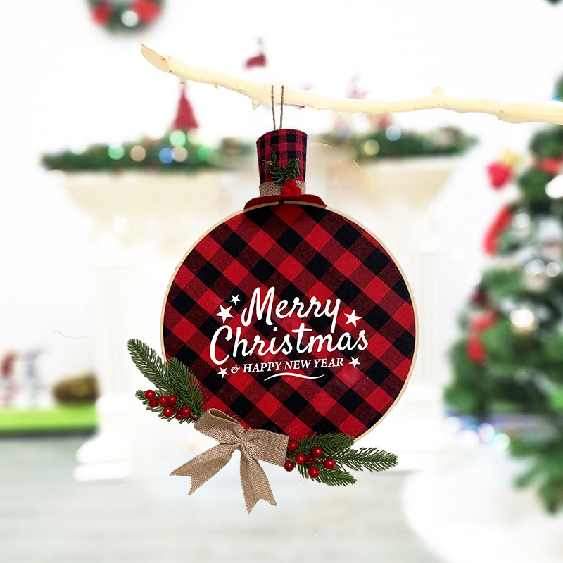 Chirstmas Decorations Cross Border New Christmas Wreath Home Decoration Door Pendant Red Black Grid Bamboo Factory Outlet Home Festive Party Supplies