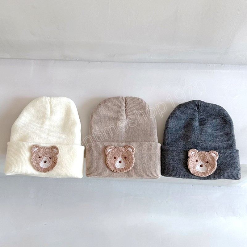 6M-3Y Coreano Bambino Autunno Inverno Cappello Simpatico Orso Lavorato A Maglia Caldo Berretto Neonato Infantile Beanie Tinta Unita Neonata Ragazzo Morbido Cappelli All'uncinetto