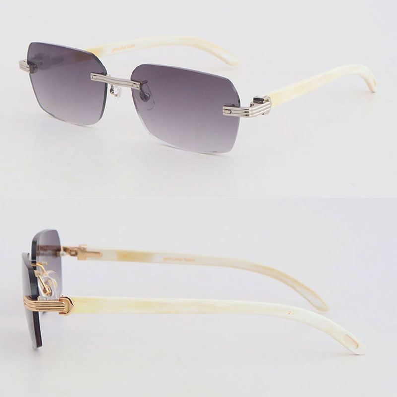 New Designer Model Rimless Sunglasses Woman Original White Genuine Natural Horn 02868 glasses 18k Gold Women Large Square Glasses 338G