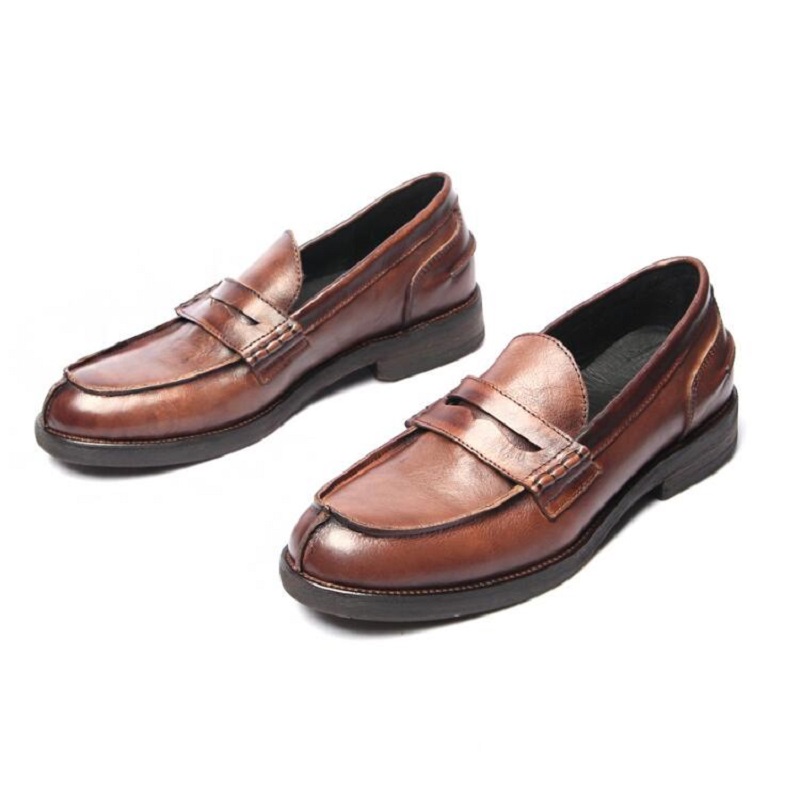 Luxury British Retro Men Shoes Genuine Leather Soft Sole Business Dress Formal Loafers Men Flats Breathable Moccasins Da010