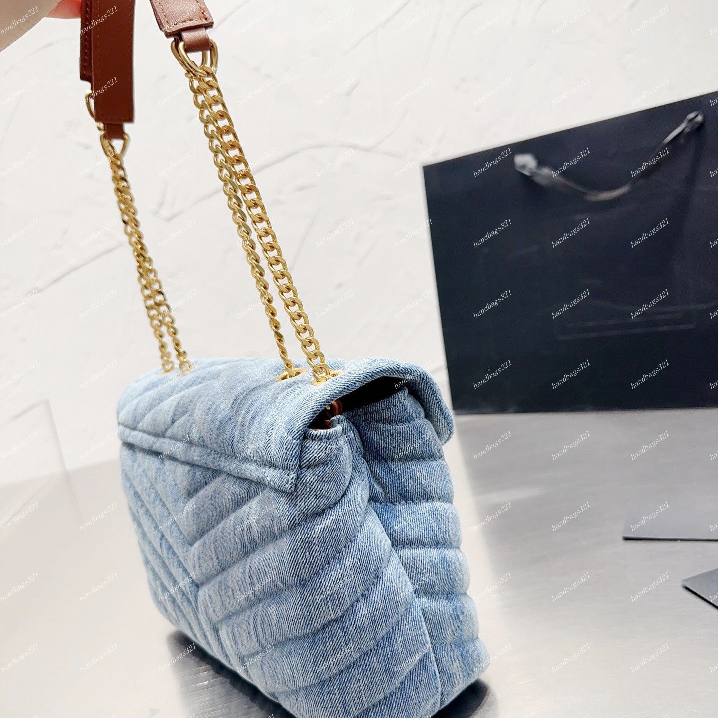 Lüks Tasarımcı For For Kadınlar Denim omuz çantaları kot pantolon küçük çapraz çantalar kapitone zincir deri kayış el çantası kovboy moda gündelik çanta tote