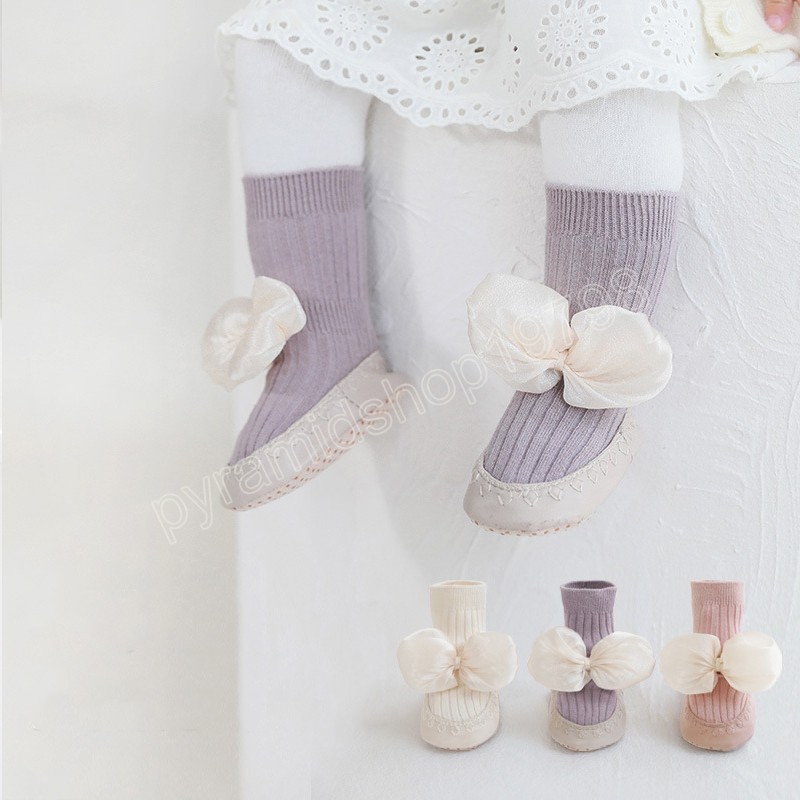 Mignon nœud papillon bébé chaussette chaussures automne hiver intérieur enfant en bas âge filles chaussettes de sol anti-dérapant infantile enfants pantoufle bébé accessoires 0-2 Y