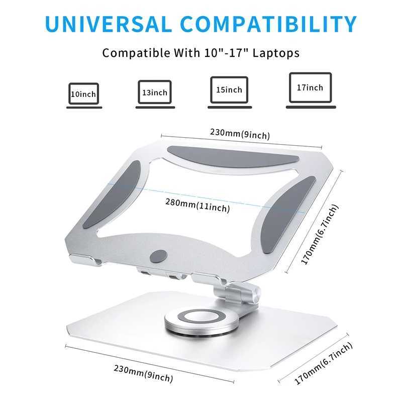 Bil bärbar datorstativ justerbar med 360 roterande bas skrivbordssäng aluminium anteckningsbokstativ för MacBook 10-17 