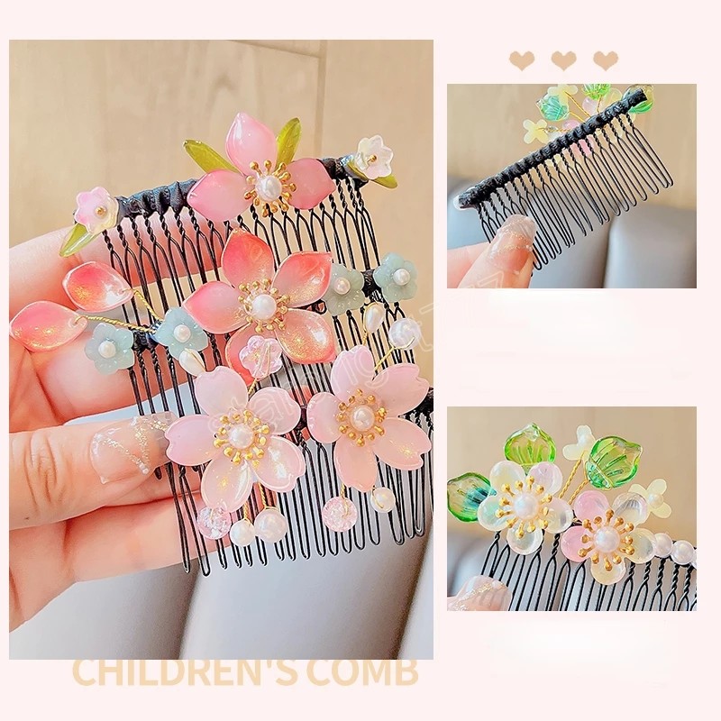 Épingles à cheveux en acrylique pour enfants, jolies épingles à cheveux à fleurs pour filles, peignes à frange douce, accessoires pour cheveux