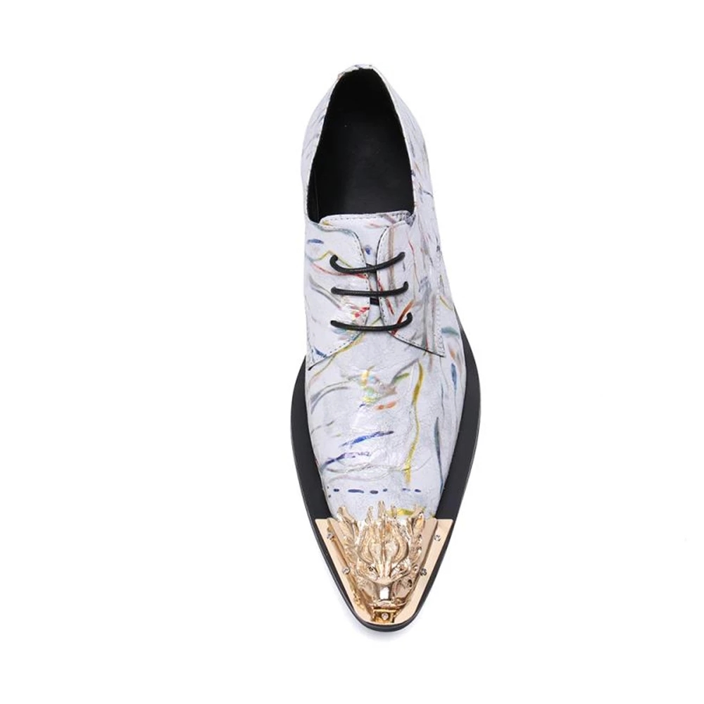 Zapatos de cuero genuino con estampado Oxford para hombre de negocios, zapatos de vestir informales para boda, Derby puntiagudo con cordones