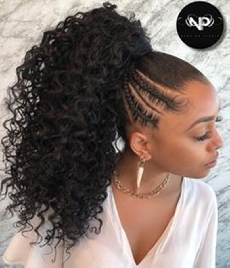 Chic Black Kinky Curly Braiding Ponytail Human Hair Extension Extenstring Clips w długich wysokich warkoczach Kucyk owijają kucyk