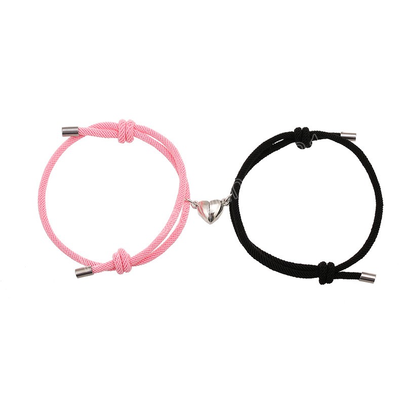 Romantique Ensemble Coeur Aimant Attirer Couple Bracelet Pour Les Amoureux Réglable Milan Corde Bracelets Pour Couples Cadeau