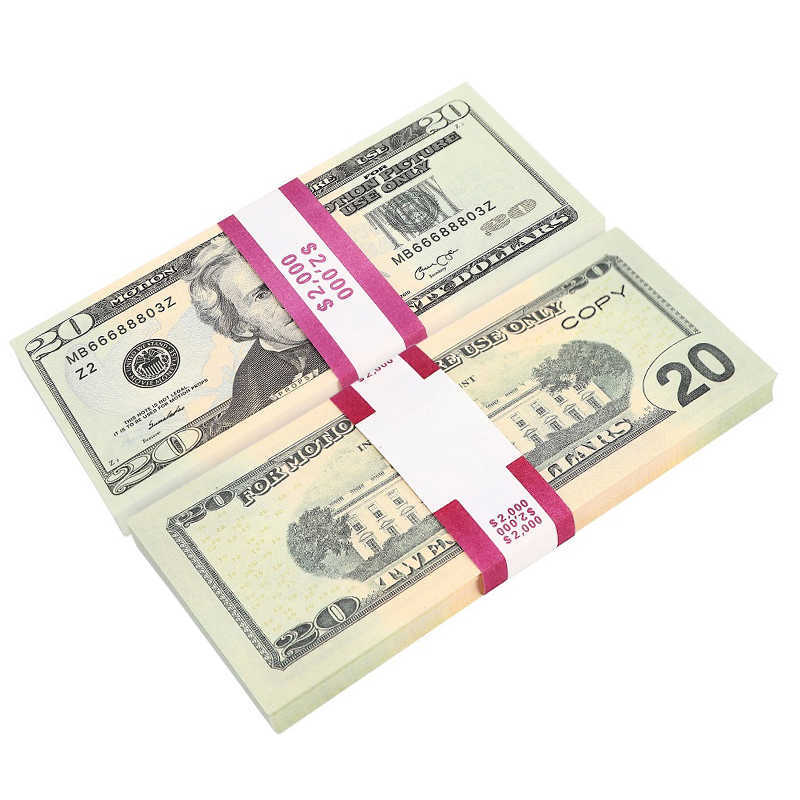 Meilleur 3A Party Replica US Fake Money Kids Play Toy ou Family Game Paper Copy Banknote Pack Pratique Comptage Film Prop 20 Dollars Complet P2612