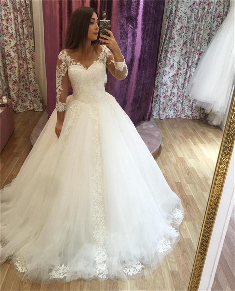 Princess Wedding Dresses Vestido de Noiva Manga Longa 2023 V Neck Corset Ball Gown Wedding Dress med ärmar GB11282537605
