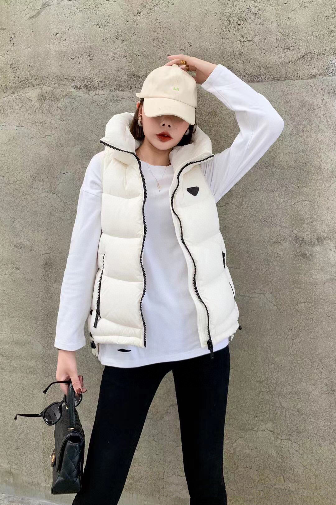 22SS FASHIONS Kobiety Krótka kurtka Kamizelki Kamizelki Kamety Krótki Shooded Kamizelka długa styl Slim Sipip Owewear Windbreaker Pocket Outsize Lady Warm White Black Coats