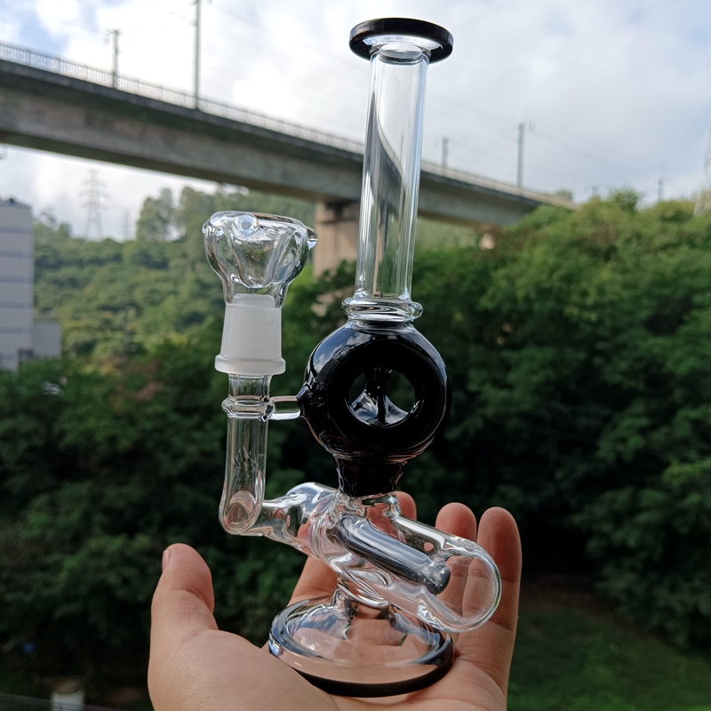 Narghilè in vetro nero Bong da 10 pollici Olio Dab Rig Riciclatore d'acqua Tubi da fumo Giunto femmina da 14 mm