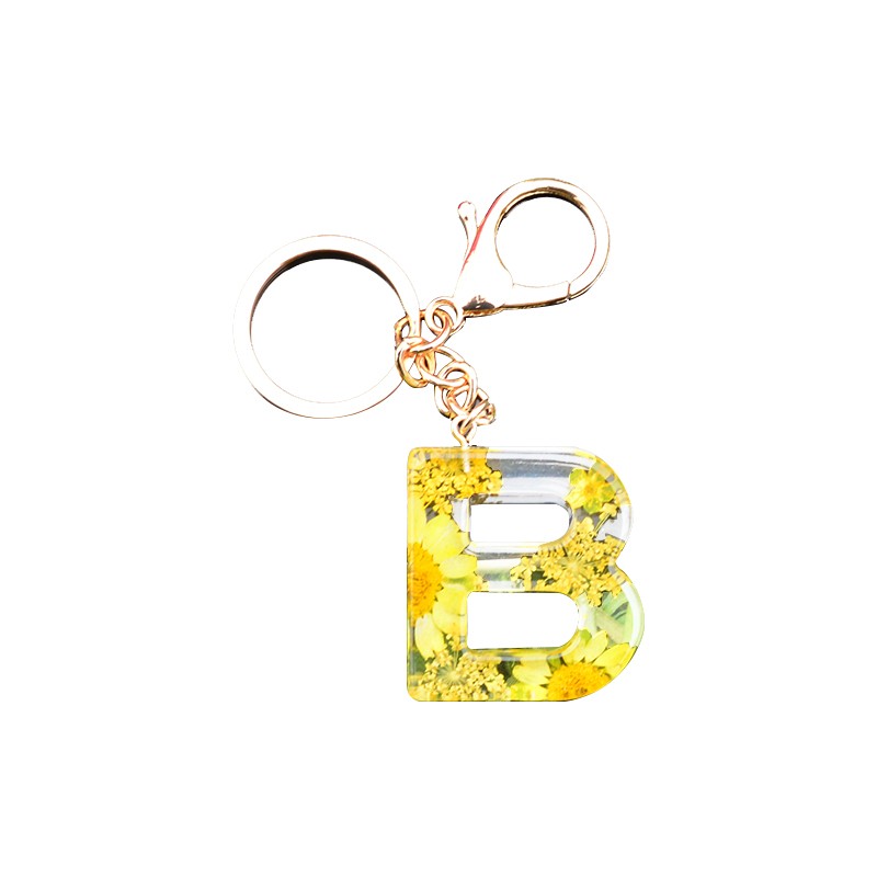 Porte-clés fleur marguerite jaune, pendentif lettres anglaises, joli sac de voiture pour filles et femmes, décoration de fête, cadeau mignon