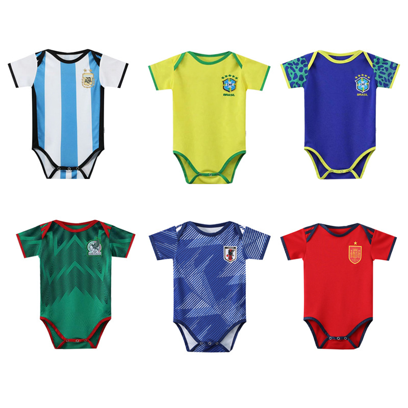 Roupas de bebê infantil Argentina Brasil Macacão de futebol com decote em O manga curta multicores