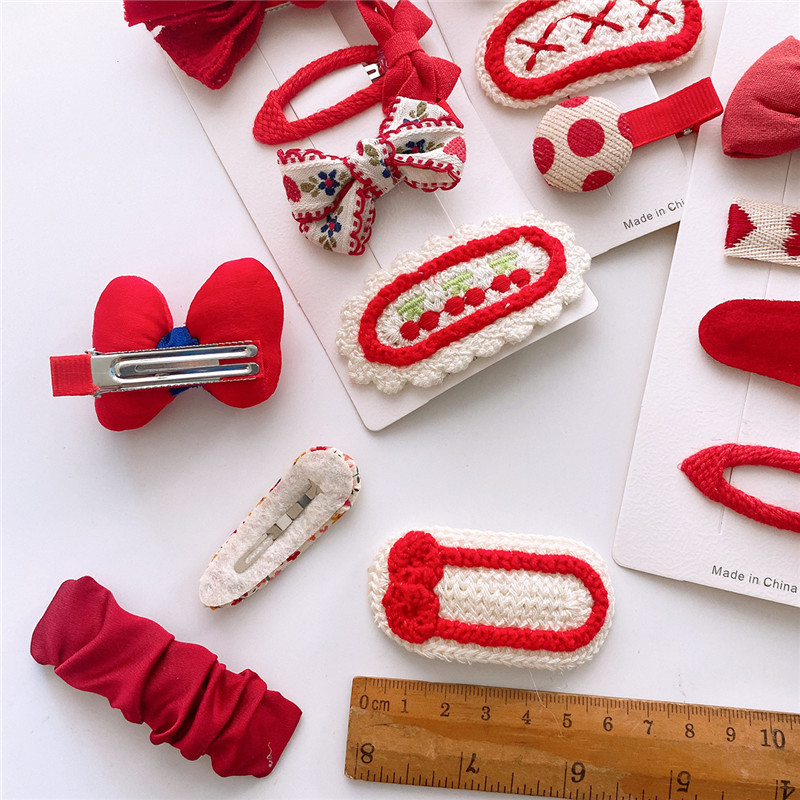 Red Hair Pins для девочек тканевые лук кулаки рождественские детские аксессуары для волос вязаные сладкие корейские волосы клики детские подарок