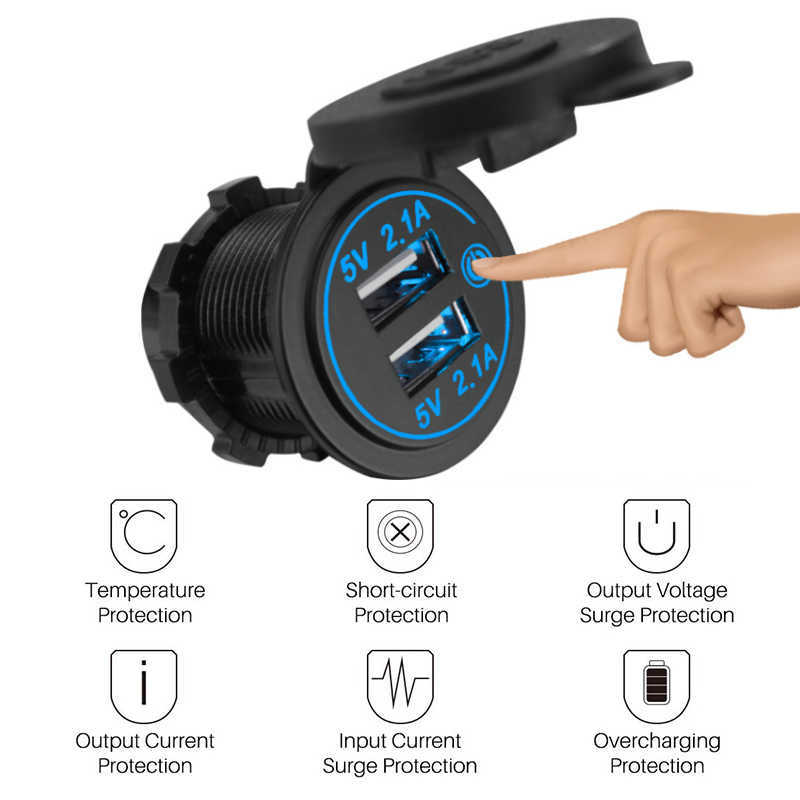 Çift USB Şarj Cihazı Soketi 12V/24V Outlet Su Geçirmez 4.2A Araba Teknesi Deniz Motosikleti için Dokunmatik Anahtarlı