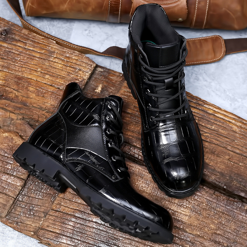 Checked Pattern Mens Martin Boots Imitate Crozzling Round Toe Motorcycle Shoes Casual Botas Vintage Men Short Ankle Outdoors Boot