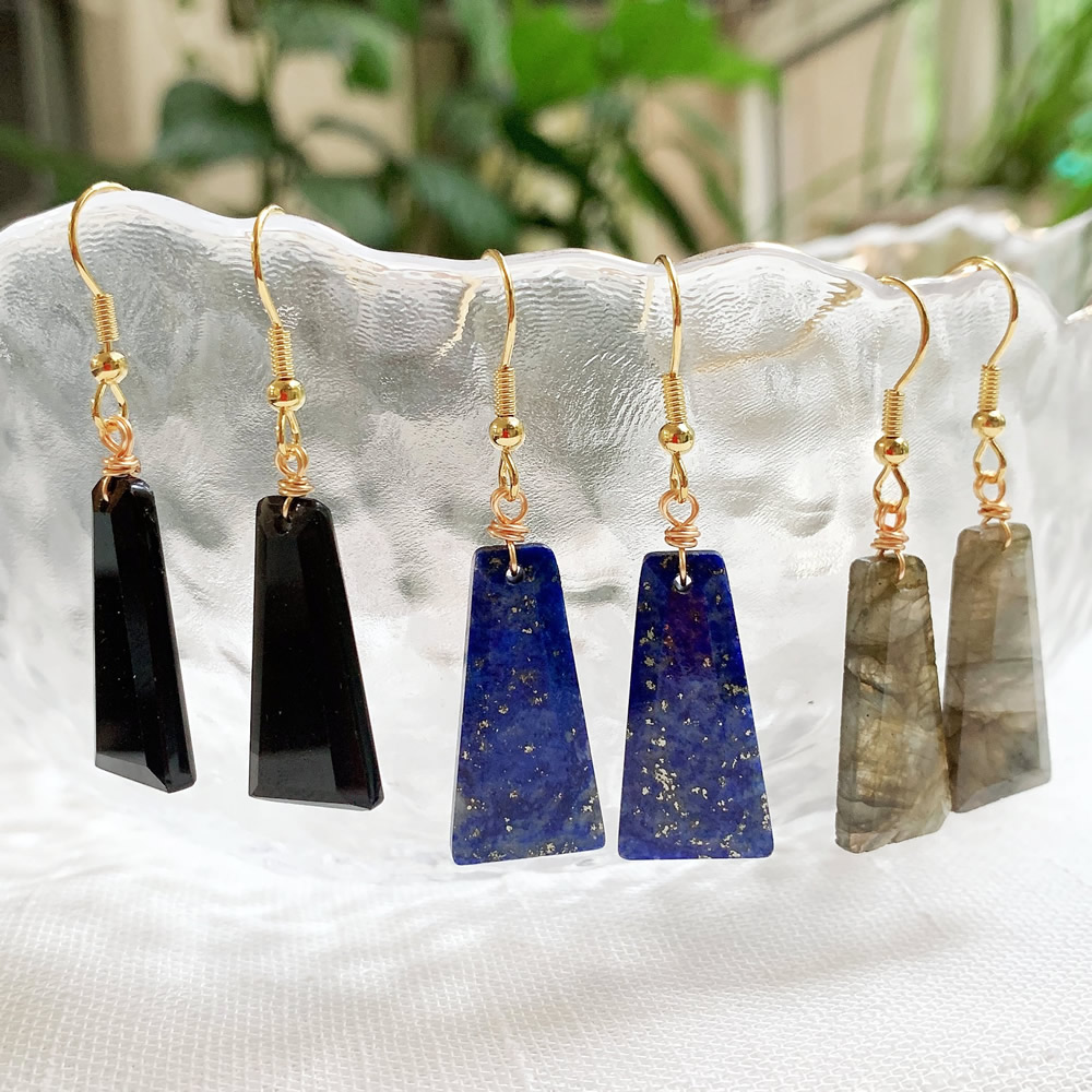 Kadınlar için Doğal Kristal Taş Dangle Küpeler Geometrik Charm parlak obsidiyen ametist lapis pembe reiki kristal küpe