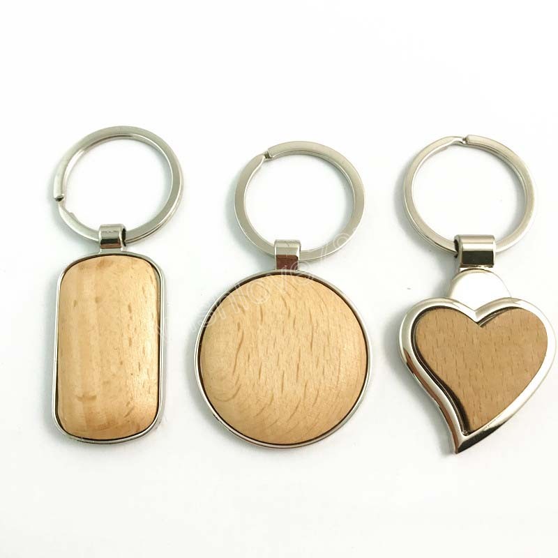 Creative Wood Keychain Round fyrkantig rektangelform tomt tr￤ nyckelringar diy nyckelh￥llare g￥vor m￤n kvinnor