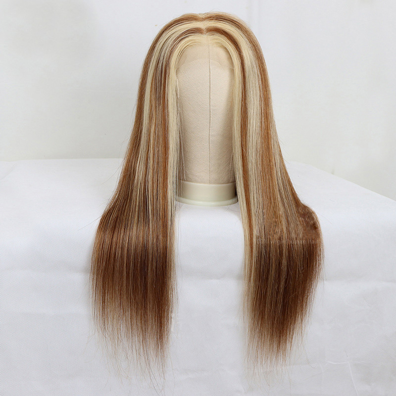 Brésilien Human Hair Peruvian Indien Vierge brute Vierge 13x4 Perruque avant en dentelle P8 / 27 Couleur droite 150% 180% 210% densité 8 27 Couleur de piano 10-32 pouces