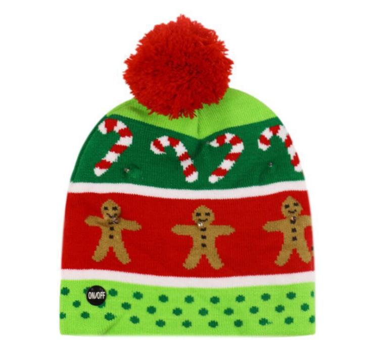 Gorro navideño con LED, gorro tejido, gorro tejido con luz navideña, regalo de Navidad para niños, decoraciones navideñas de Año Nuevo SN357