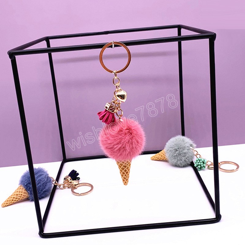 Portachiavi gelato Portachiavi con palla in pelliccia sintetica carino Borse in peluche Ciondolo Portachiavi auto Catena Gioielli creativi Accessori chiave regalo