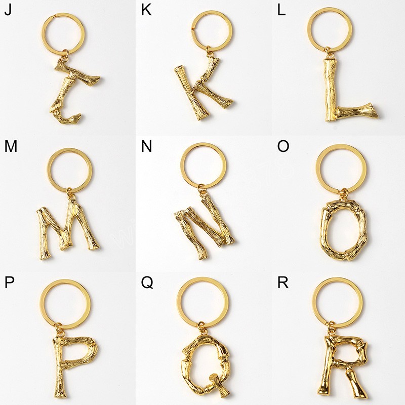 Women Keychain Alloy Big A-Z 26 Letras Titular da moda Fashion Bamboo Iniciais Charms Bag Pingente Acessórios Presentes de joias