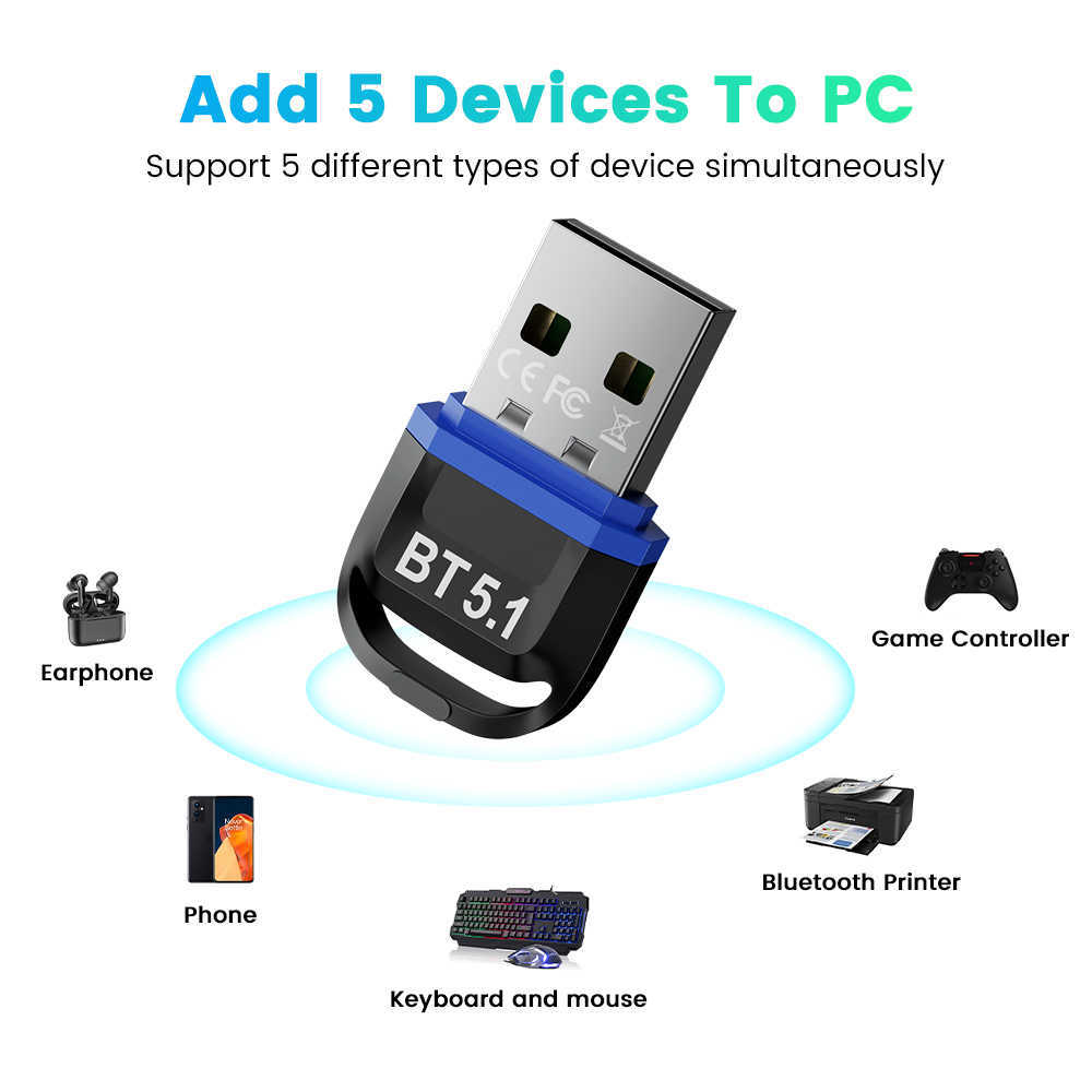 USB BluetoothアダプターBluetooth Dongle 5.1 Bluetooth Receiver 5 0 Adapter Mini USB BT Transmitter 5.0ワイヤレスPCコンピューター用ワイヤレス